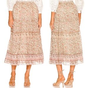 Cleobella Jade Floral Metallic Pintuck Midi Skirt Zinnia Print